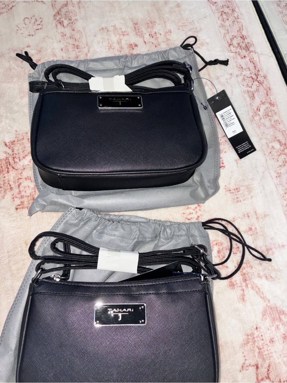 Tahari Black Textured Crossbody Bag with Silver Logo Plate